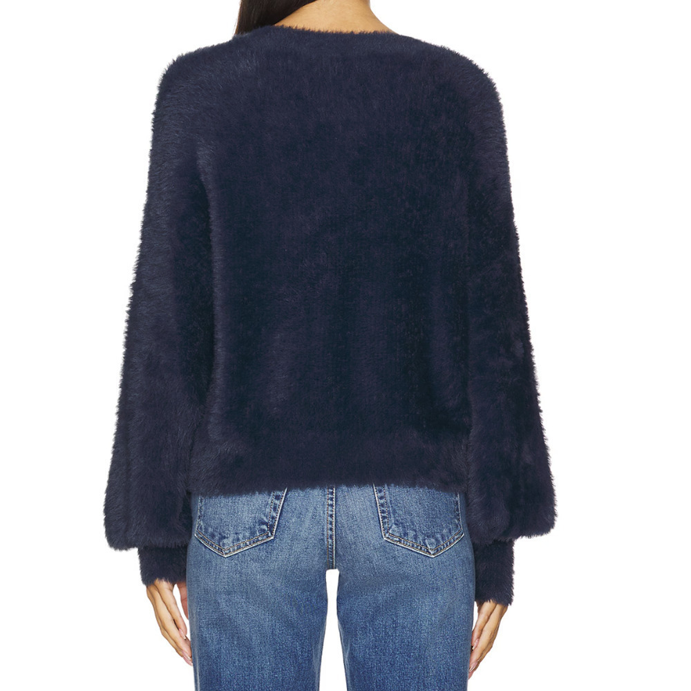 NWT L'Agence Harriet Fuzzy Knit Blouson Sleeve Cardigan Size L Indigo #3C509 - Picture 3 of 12